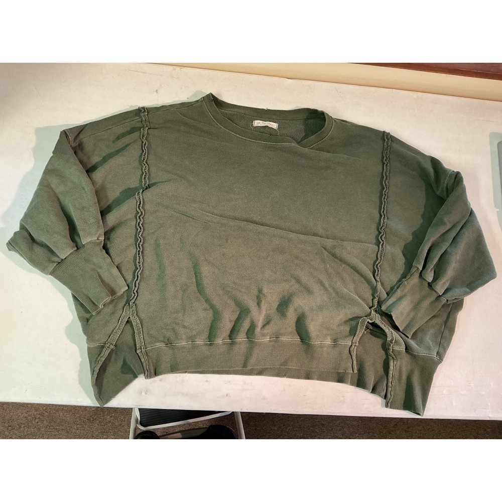 We The Free Free People Green Oversized French Terry Sweatshirt Raw Seam Medium
